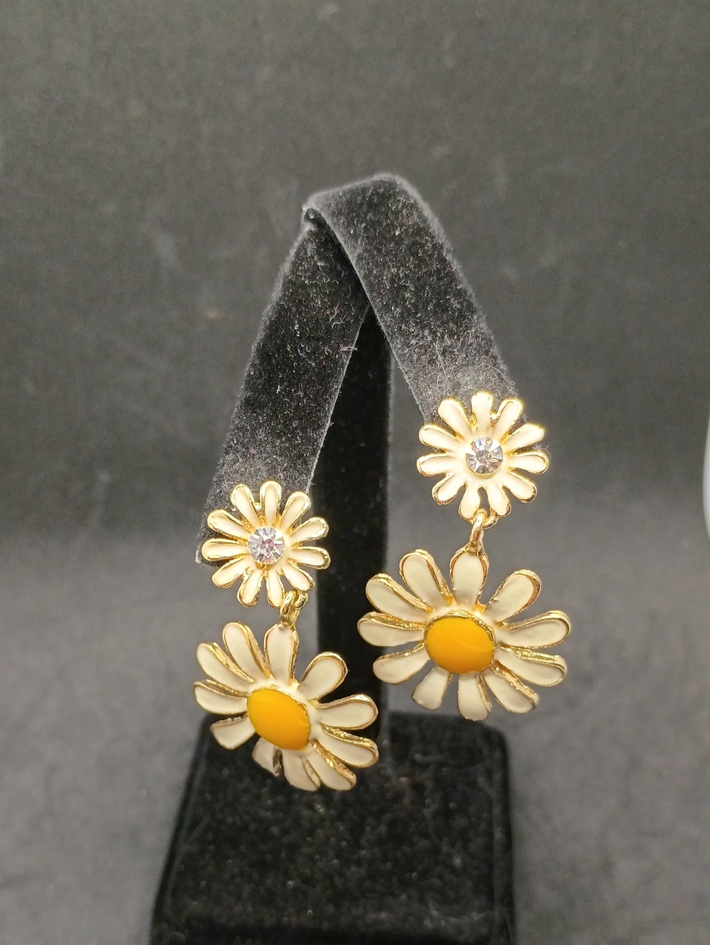 Gold-Tone White & Yellow Daisy Drop Earrings